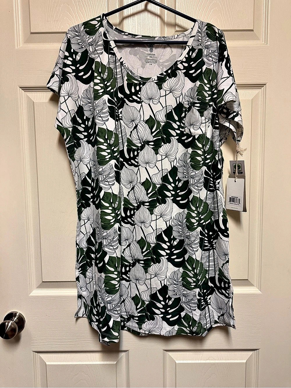 Floral long sleep shirt in Green & White